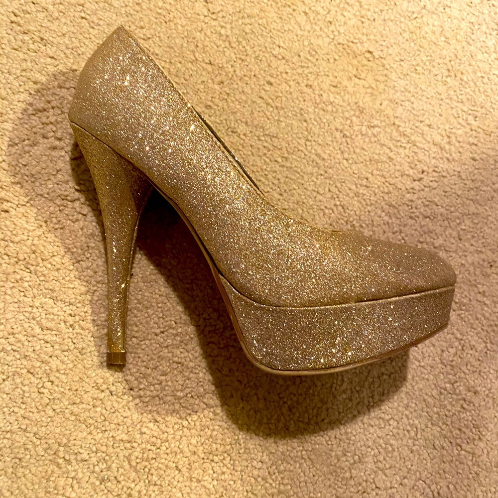 Gold Glitter Stiletto High Heel Pumps